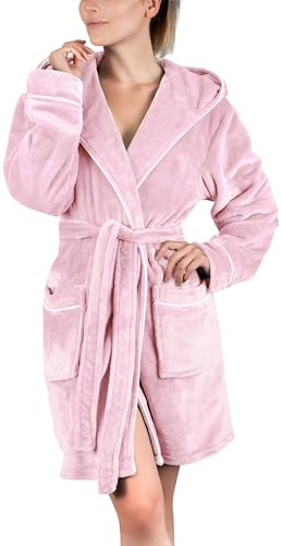 Gräfenstayn Bademantel Damen flauschig mit Kapuze - Kuschelfleece - Öko-Tex Standard 100 - Morgenmantel leicht & kurz - Größe (M, Rosa)