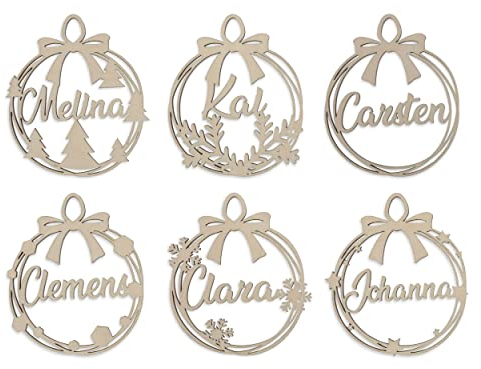 Weihnachtsbaum-anhänger mit Wunsch-Name personalisiert Christbaumschmuck oder Geschenk-anhänger aus Holz