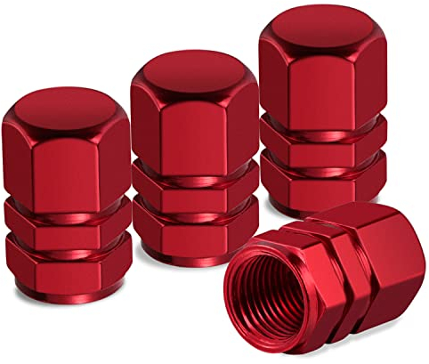 Soleebee Tappi per valvole in lega per pneumatici, accessori per auto, universali, tappi per valvola, antipolvere, per auto, moto, bicicletta (rosso, 4 pezzi)