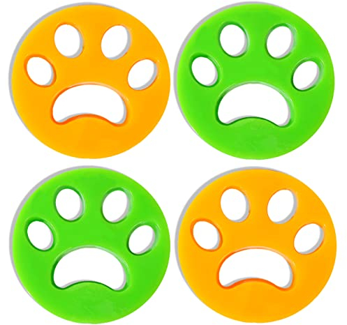 Wuiil Silicone Hair Catcher Removes Fur in Dryer and Washing Machine, Pet Fur Washer Catcher Hair Remover, Reusable Pet Hair Washing Machine Removal (Green and Orange) Pack of 4