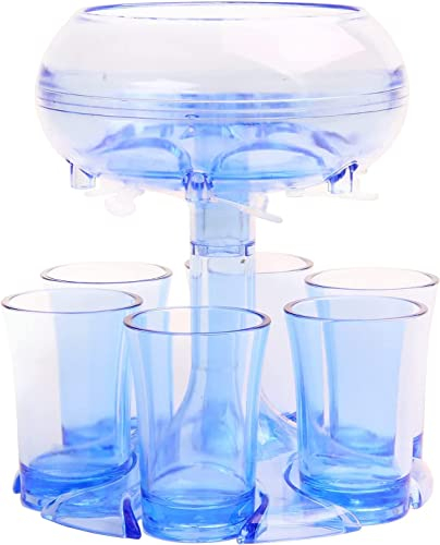 Schnapsglas-Spender mit Halter, transparenter Acryl-Schnapsspender, Cocktailspender, Wasserspender, Ausgießer mit 6 Schnapsgläsern, geeignet für Wein und verschiedene Getränke (blaues Set)