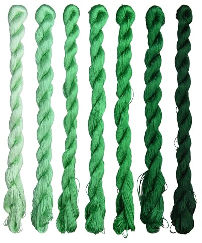 Mingguxiuyi 100 % siden naturlig tråd, handbrodertråd, 770 M, 7 färger (92)
