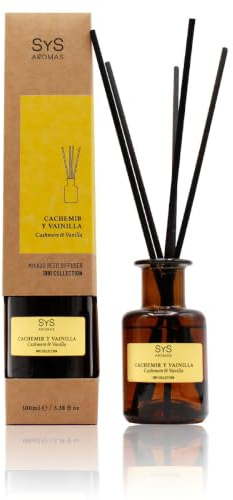 Ambientador Mikado Cachemir y Vainilla 1991-100 ml - SYS Aromas | Difusor con Varillas de Ratán - Aroma Dulce y Cálido - Larga Duración - Ideal para Hogar, Oficina, Baño - con 5 Varillas