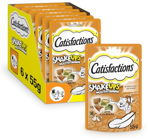 Catisfactions Snack per Gatto, Shake Ups Multivitamins Delizie del Cortile, 6 pacchi da 55g