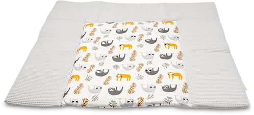 ULLENBOOM Wickelauflage 85x75 cm Waffelpiqué Grau Faultiere (Made in EU) - Wickelunterlage Waschbar und für Unterwegs geeignet, Bezug: 100% OEKO TEX Baumwolle, Wickeltischauflage 75x85