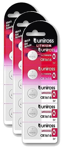 Uniross Pack de 3 x 5 Piles Lithium CR1616, 3V