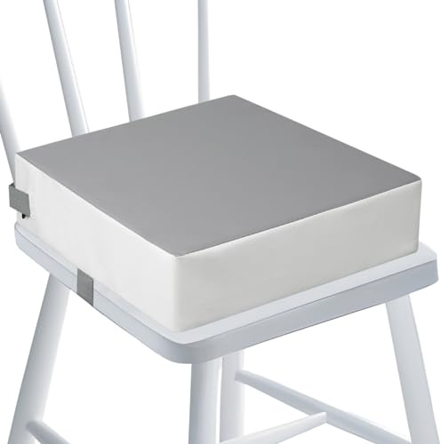 Hawaka Rehausseur De Chaise, 32 x 32 x 8,5 cm, Coussins De SièGe Enfant, BéBé, En PolyuréThane, Lavable, Avec 2 Sangles à Boucle De SéCurité Pour Table à Manger (grigio bianco)