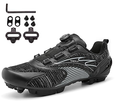 PENXZT MTB Schuhe Herren Radschuhe Mountainbike Fahrradschuhe Kompatibilität Look SPD SPD-SL Delta Lock Pedal atmungsaktiv Cycling Shoes,Schwarz,43 EU