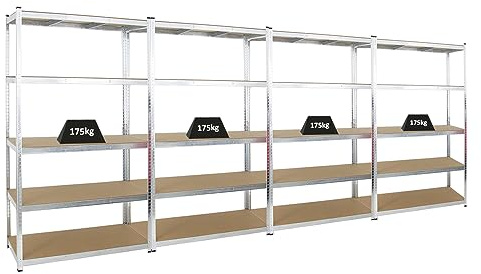 PROREGAL Mega Deal 4X étagère Robuste Giant Ragnar | HxLxP 200x120x50cm | Charge du Compartiment 175kg | Galvanisé | Étagère de Garage, étagère de Cave