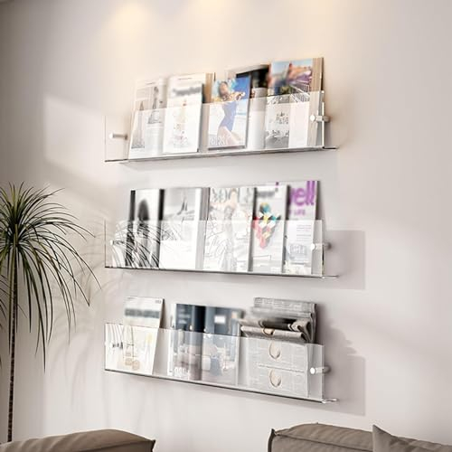 Magazinständer Broschürenhalter Zeitschriftenständer für die Wand, durchsichtiger Broschürenhalter aus Acryl für Kinder, 2 3Pack hängendes Bücherregal, Literaturaufbewahrung, Präsentationsorganisator(