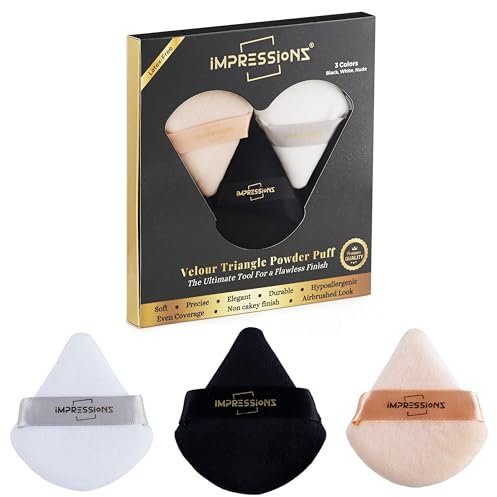 ImpressionZ Streak-Free Triangle Powder Puffs (3 Pcs) – Reusable Velvet Makeup Puffs for Face Powder, Loose Powder, and Foundation Application – Under Eye Puff for Cream and Liquid Blending