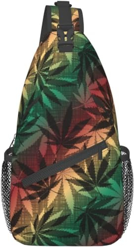 Schultertasche, Motiv: Cannabisblätter, afrikanische Umhängetasche für Damen und Herren, Crossbody-Tasche, Reisen, Wandern, Tagesrucksack, Schultertasche, Brusttasche mit verstellbarem Riemen,