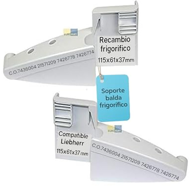 RECAMBIOS DREYMA Soporte Baldas Frigorifico Derecho Izquierdo Compatible con Liebherr 115x61x37mm Blanco Fijacion Estante Botellas K4260 7430208 7433698 7426776 7426772 7433698 Lateral Robusto HD