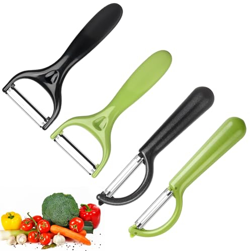 Pelador Arcos de Acero Inoxidable para Patatas, Judías Verdes, Zanahorias, Verduras y Frutas - Set 4 Piezas (Negras y Verdes)