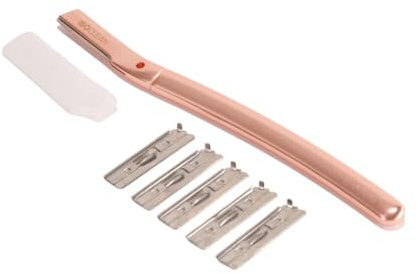 ISOCLEAN Rasoir Dermablade facial avec 6 lames en acier inoxydable – Outil professionnel d'épilation et d'exfoliation de la peau | Outil de dermaplaning pour façonner le visage et les sourcils (or