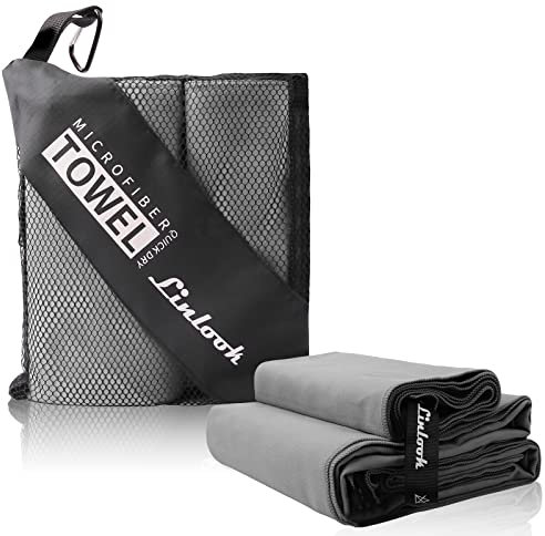 Linlook Microfaser Handtücher 100x50cm 2 Stück - Schnelltrocknend und Kompakt Sporthandtuch Fitness Handtuch Reisehandtuch für Camping Gym Sport Travel Yoga
