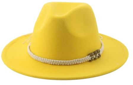 SOYNIA Fedora Trilby Filzhut Hut Hüte Für Damen Fedora Gefilzt Herrenhut Panama Lässig Vintage Western-Cowboy-Kette Breite Krempe