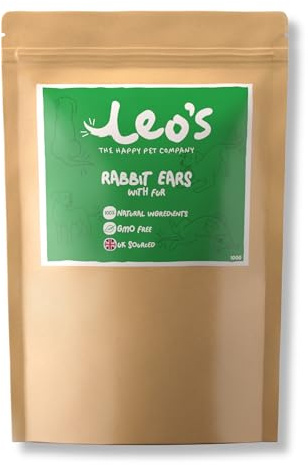 Leo's Rabbit Ears with Fur for Dogs, Puppy & Adults | 100% Natural Air Dried Dog Treat Chews | For Low Fat, Healthy, Natural Dewormer, & Hypoallergenic Grain Free raw dog treats (100g)