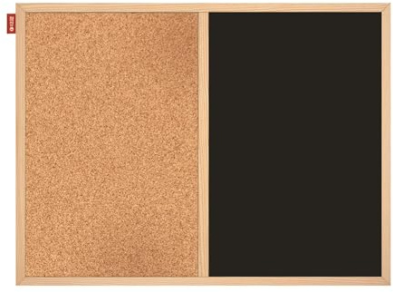 Memobe DUO - 2in1 Planer: Korktafel + Kreidetafel - in Rahmen aus Holz - Tafel zum Aufhängen, für Wohnung, Küche, Büro, Schule - Wandplaner, Wochenplaner - Schreibtafel - 90x60 cm