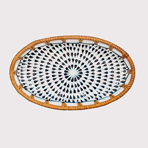Dinner Plates,Divided Dinner Plates,The Diet Control Plate,Small Ceramic Dessert Plate, Set of 2 Rattan Weave Snack Plate, for Biscuit Afterternoon Tea 8inch-a (Size : D) (Color : One Color, Size :(Si