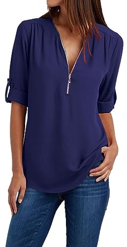 HOOUDO Angebote des Tages Heute Button Damen Damen Kleidung Loses Hemd Chiffon Reißverschluss Lange Ärmel Plus Size Tops Sommer Top Damen Tshirt Damen Bunt Sommer Shirtblus Sale Angebote Bestellung