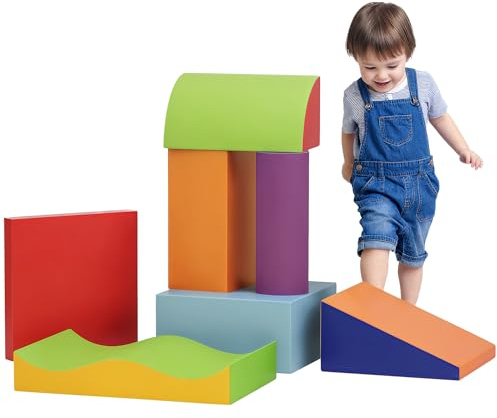 HOMCOM Kinder Softplay-Set 7 Schaumstoffblöcke 1-3 Jahre Blau | Kletter- und Krabbel-Aktivitätsset, weiche Spielausrüstung, Bauen und Stapeln, pädagogisches Spiel