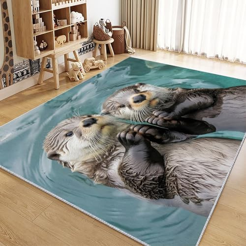 Generisch Waschbarer Teppich 160x230cm Süßer Otter Wohnzimmer Schlafzimmer Anti-Rutsch Teppich, Flauschig Weich Kurzflor Teppich, Moderne Heimdekorative Teppiche