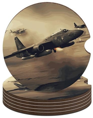 2 posavasos para automóvil, antideslizantes, absorbentes, con diseño de avión de guerra, accesorios universales para portavasos de coche con base de corcho de 2.6 pulgadas