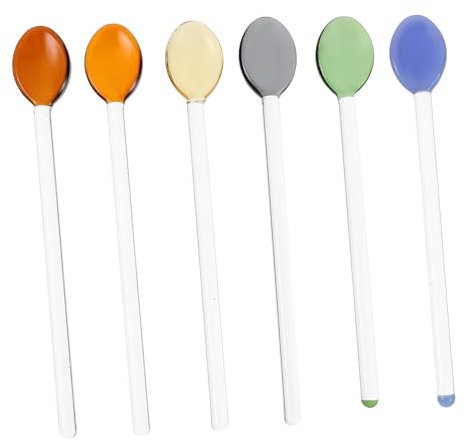Cabilock Cucharas De Café y Postre De Vidrio Transparente 6 Piezas, Resistentes Al Calor, Mango Largo, Aptas Para Cafeterías, Bares y Uso Doméstico