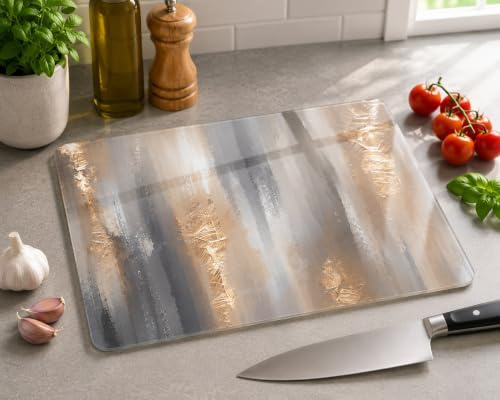 Tagliere in Vetro Temperato per Cucina, Rettangolare con Piedini in Gomma, Resistente al Calore, Antiscivolo | 30cm x 40cm | (Kanvas Dokulu)