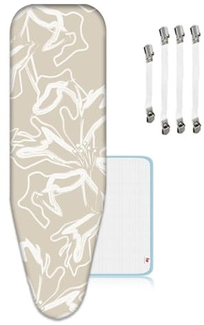 ZJBKX Bügelbrettbezug, 125 x 45 cm, Bügeltischbezug Verdickt - Idealer Dampfbügelstation, 4 Vorinstallierte Spanner