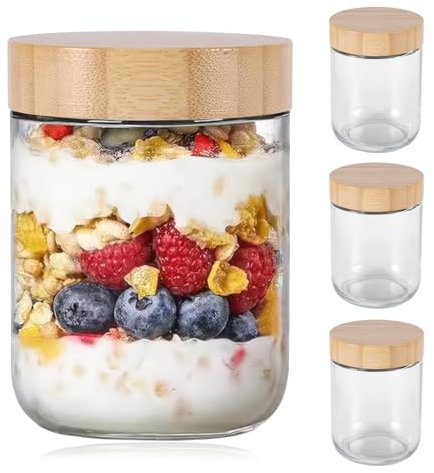 Weskjer 4 Pack Overnight Oats Jar,500ml/ 16 Oz Glass Jars with Lids,Multipurpose Overnight Oats Container for Storage,Pickling,Glass Storage Jars,Pickling Jars for Preserving Fruit Salad Chutney