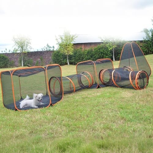 6-in-1-Katzengehege für den Außenbereich, tragbare Pop-Up-Mesh-Zelte, Laufstall, Spieltunnel, Außen-Haustier-DIY für große Katzen, Kaninchen, Frettchen, Kleintiere auf mehrere Arten