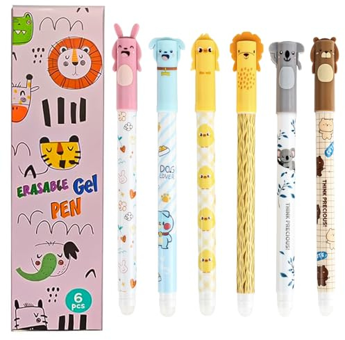 YYTECH Radierbarer Kugelschreiber 6 Stück Radierbar Gelstiften mit Thermoempfindlicher Radiertinte 0,5mm Gelstifte Radierbar Blau Cartoon Löschbarer Stift Tintenroller für Schulsachen Bürobedarf