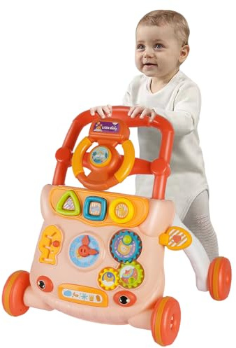 Lauflernhilfe für Babys, Kinderwagen, Frühlernzentrum für Babys, multifunktionales Lernspielzeug für Kleinkinder, Jungen, Mädchen, Rosa