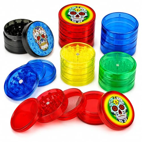 Premium Plastic Herb Grinder, Portable 50mm,60mm, Spice Grinder with Magnetic Lid, 4-Part, Grinder with Shark Tooth Shredding Stash Storage (60mm 5psrt Random)