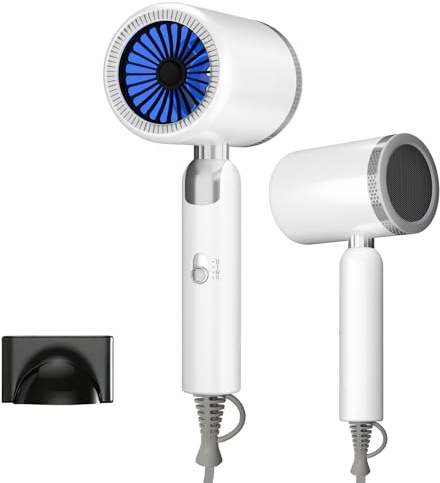 Vikbar resehårtork (1 800 W), snabbtorkande, ultrakompakt och lätt, jämn uppvärmning, antistatisk, minskar frissz, snabbtorkande, energibesparande, negativ jonhårtork (Snövit)