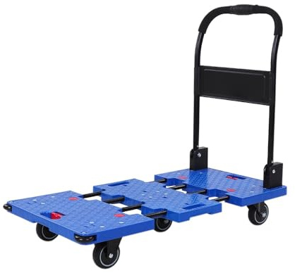 Foldable Utility Cart Silent Transporter Garden Wheelbarrow Collapsible Trolley Pull Wagon HeavyDuty Trailer Storage Platform Cart (Purple/Blue)