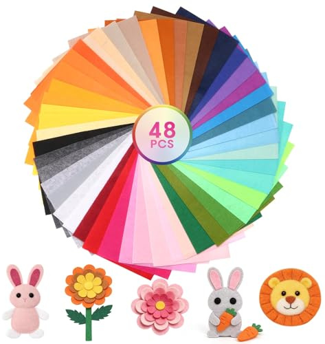 NZNSML 48 Stück Bastelfilz 48 Farben Filz zum Basteln 20x30cm Filzplatten
