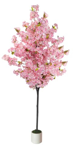 Artificial Cherry Blossom Tree 6FT Pink: Realistic Fake Sakura Flowers Plant, Lifelike Silk Faux Tree for Home Living Room Office Indoor Outdoor Decor, Housewarming Gaoqisi
