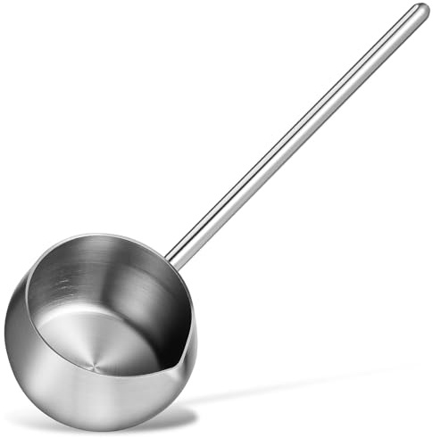 ROMISBABA Mestolo in Acciaio Inox 304 per Riscaldare Olio, Cucchiaio con Manico lungo Ergonomico da 280 Ml, Utensile da Cucina Resistente e Multiuso per Uso Domestico e Professionale