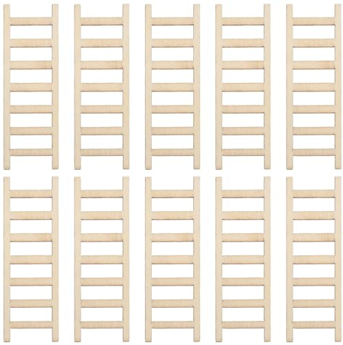 Hemobllo 10pcs Miniature Wooden Step Ladder Dollhouse Ornament Ladder for DIY Crafting Micro Landscape Decoration Accessories