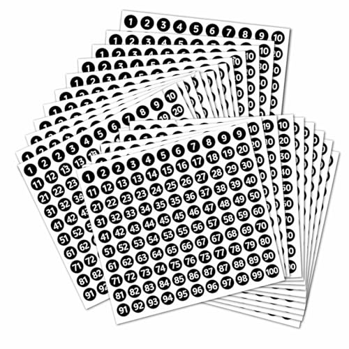 30 Blatt Zahlen Aufkleber, 1-100 Selbstklebende Zahlenaufkleber, Klebezahlen mit Seriennummer, 10mm Selbstklebende Schwarz-weiße Etiketten für Sortierung Schließfächer Büro Zuhause Klassenzimmer