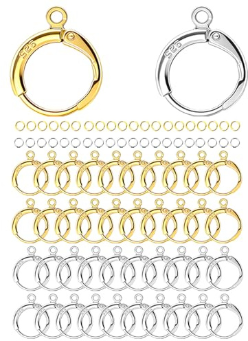 RCIDOS 40 stycken, 925 silver, kreoler och franska öronkrokar, 5 mm hoppringar guld och silver vardera, 20 st, allergivänligt spaklås, gör-det-själv örhänge, pysselset