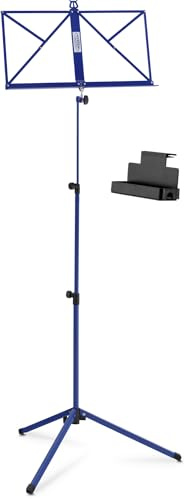 Classic Cantabile Notenständer Medium Box Set - mittelschwere Ausführung - mit Haltebügeln an der Auflagefläche - Aufstellhöhe: 65-130 cm - inkl. aufsteckbarer Ablagebox - Blau