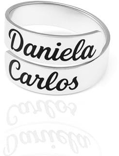 Anillo ajustable personalizado con nombres en plata de ley 925 | Joya grabada para mujer | Regalo único de amor, amistad o familia. Modelo 2 Nombres
