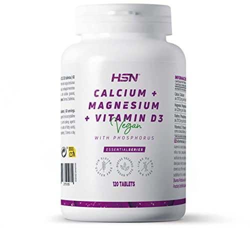 HSN Calcio Magnesio Vitamina D3 | 120 Tabletas | Con Fósforo | Sales minerales de ALTA biodisponibilidad | No-GMO, Vegano, Sin Gluten