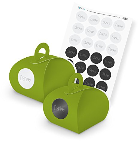 itenga SET Danke Schlicht Mix (Motiv 81) 24x Geschenkschachtel mit Griff grün + Stickerbogen