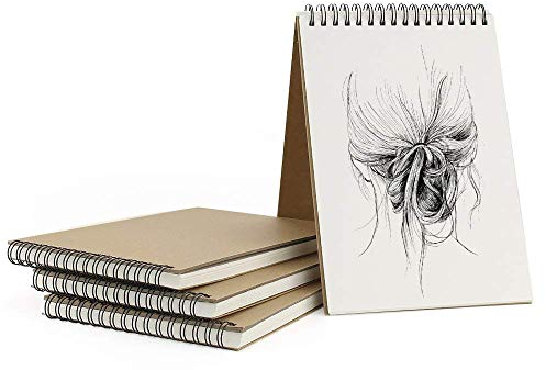 VEESUN Skizzenbuch din A5 4 STK, Zeichenblock Kunst Spirale 30 Blatt, 160GSM Leerseite Skizzenbuch, Kraft Cover Zeichenbuch Kunstbuch für Erwachsene Kinder, Geeignet Bleistift Aquarellstift, MEHRWEG