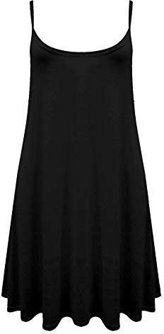 Womens Cami Swing Dress Ladies Sleeveless Round Neck Plain and Printed Camisole Vest Top Strappy Swing Dress Casual Summer Wear Fancy Party Beach Wear Cami Strappy Top Plus Size 8-26